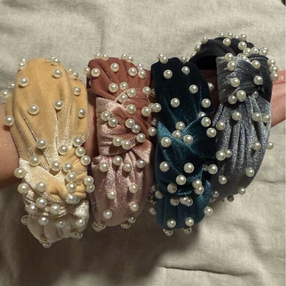 Pearl Embellished Headbands - Cream, Pink, Teal Blue, Gray - Picture 1 of 2